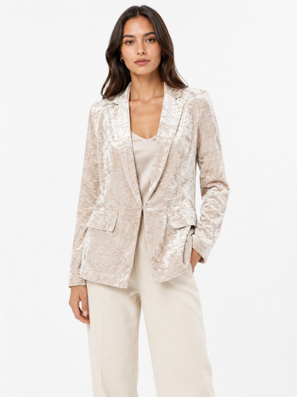 NWT 525 AMERICA CREAM CHAMPAGNE CRUSHED VELVET BLAZER - XS
